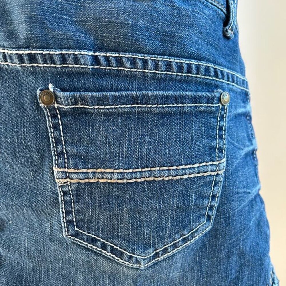 Twik Denim Mini Skirt With Dusty Blue Lace Hem And Paisley‑Lined Pockets – US 8 - Picture 7 of 9